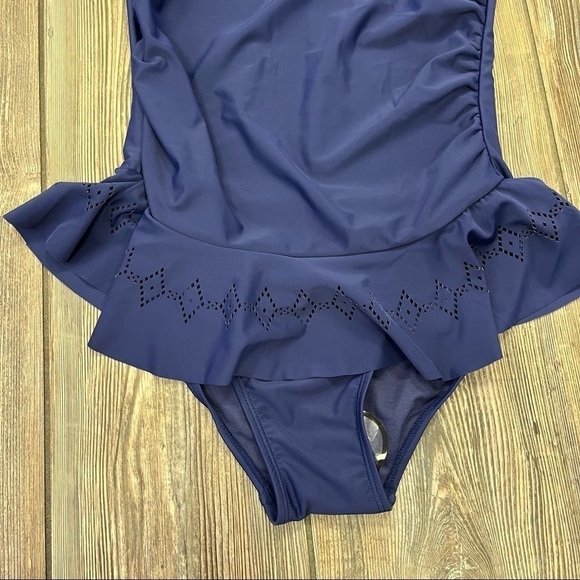 NICOLE Miller Blue Halter Swim Dress Small NWT One Piece Swimsuit - Picture 9 of 11